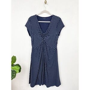 Garnet Hill Navy Polka Dot Dress